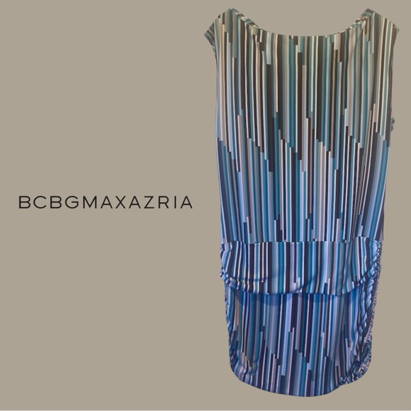 BCBGMAXAZRIA Striped Cowl Neck Ruched Dress Size L - Picture 1 of 7